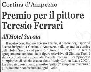Premio per il pittore Teresio Ferrari All'Hotel Savoia