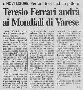 Il pittore Teresio Ferrari andrà ai Mondiali di Varese